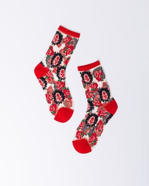 Sock candy cameo rose sheer sock red roses socks fancy valentines day holiday socks